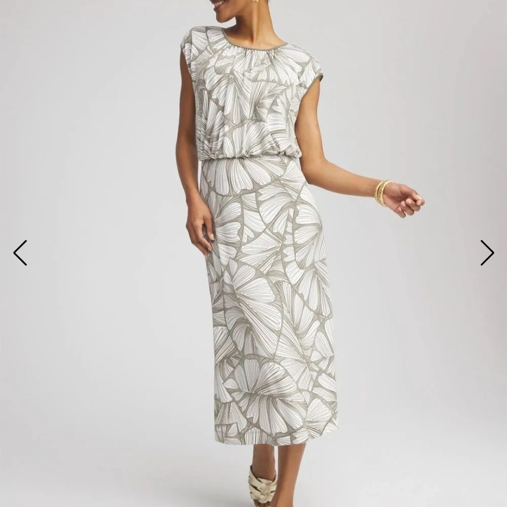 Leaf Patterned Midi Dress